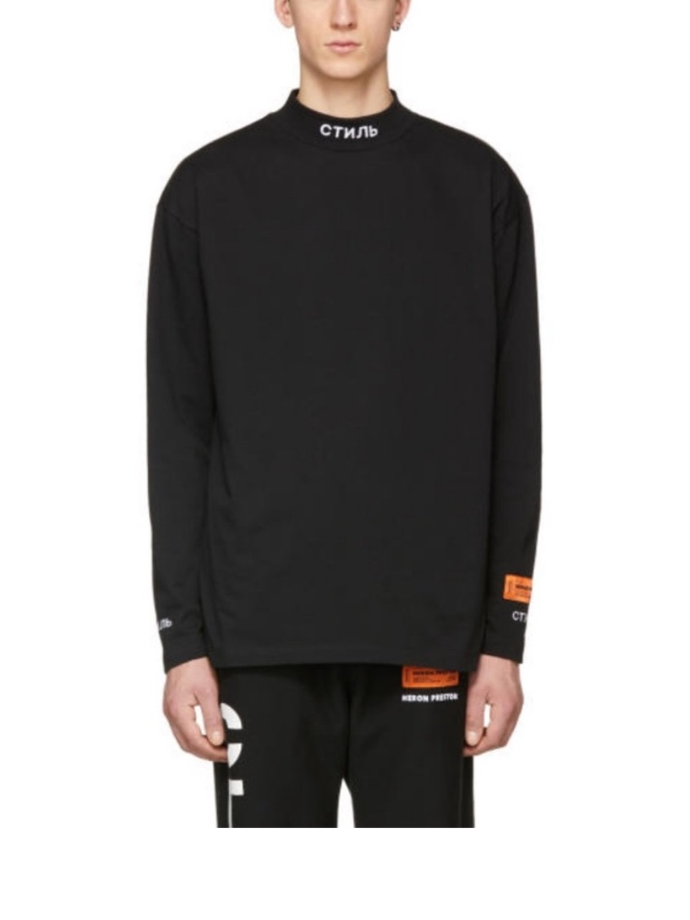 Heron Preston long sleeve mock neck t-shirt white Cyrillic text Print Size XS